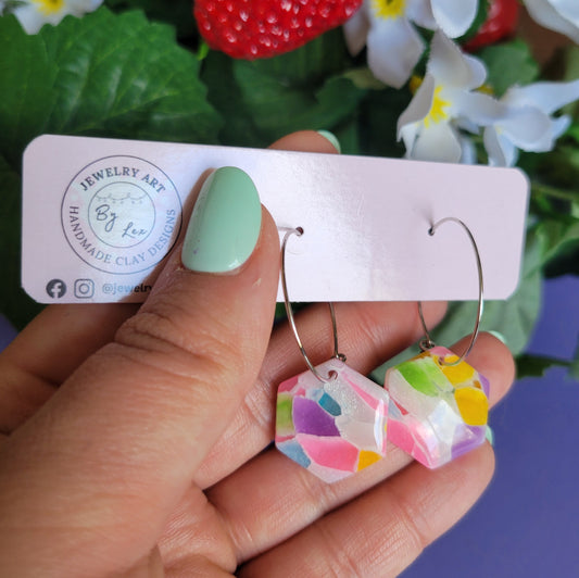 Spring Marble Hex Hoops