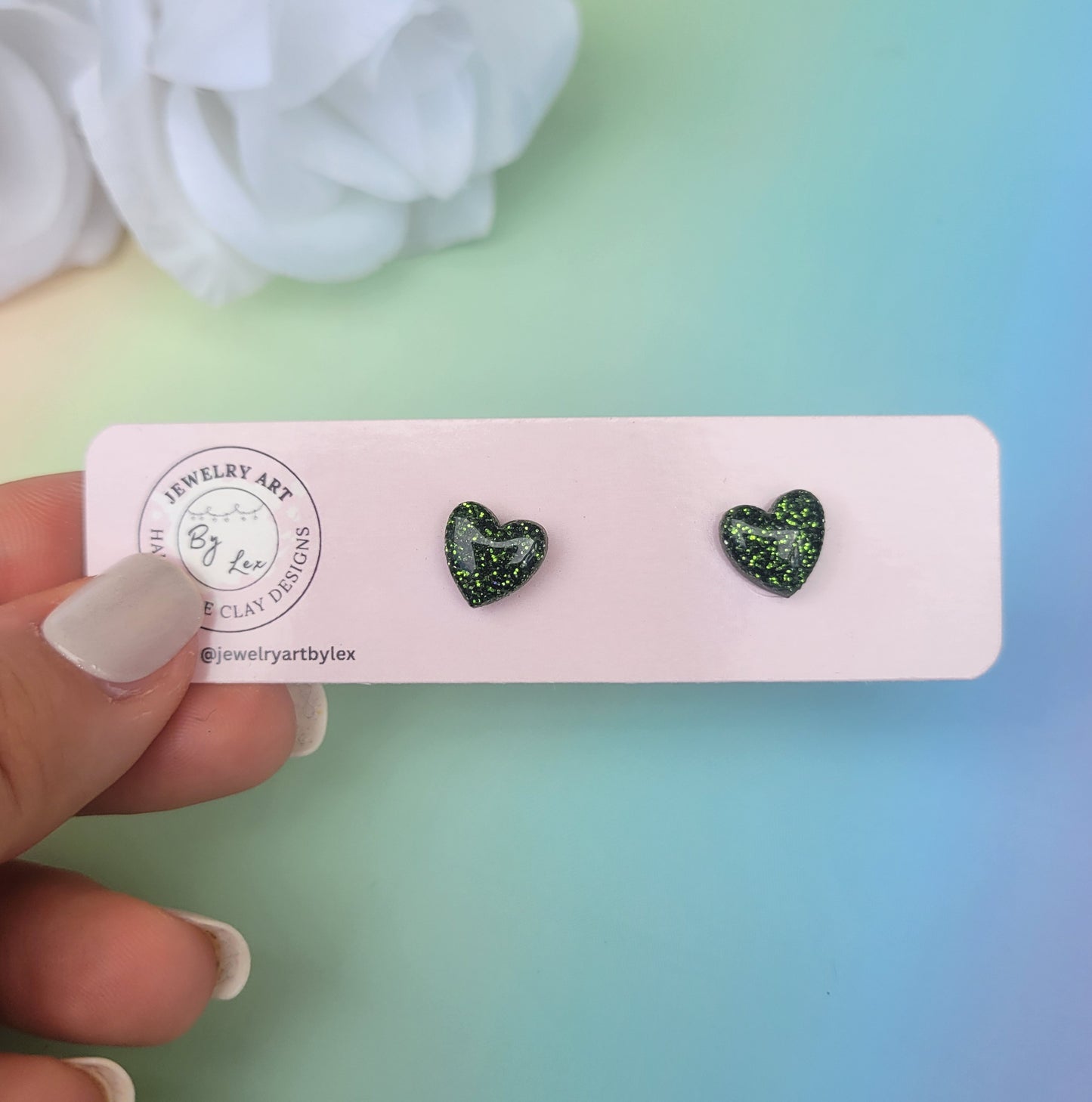 Olive Mini Heart Studs