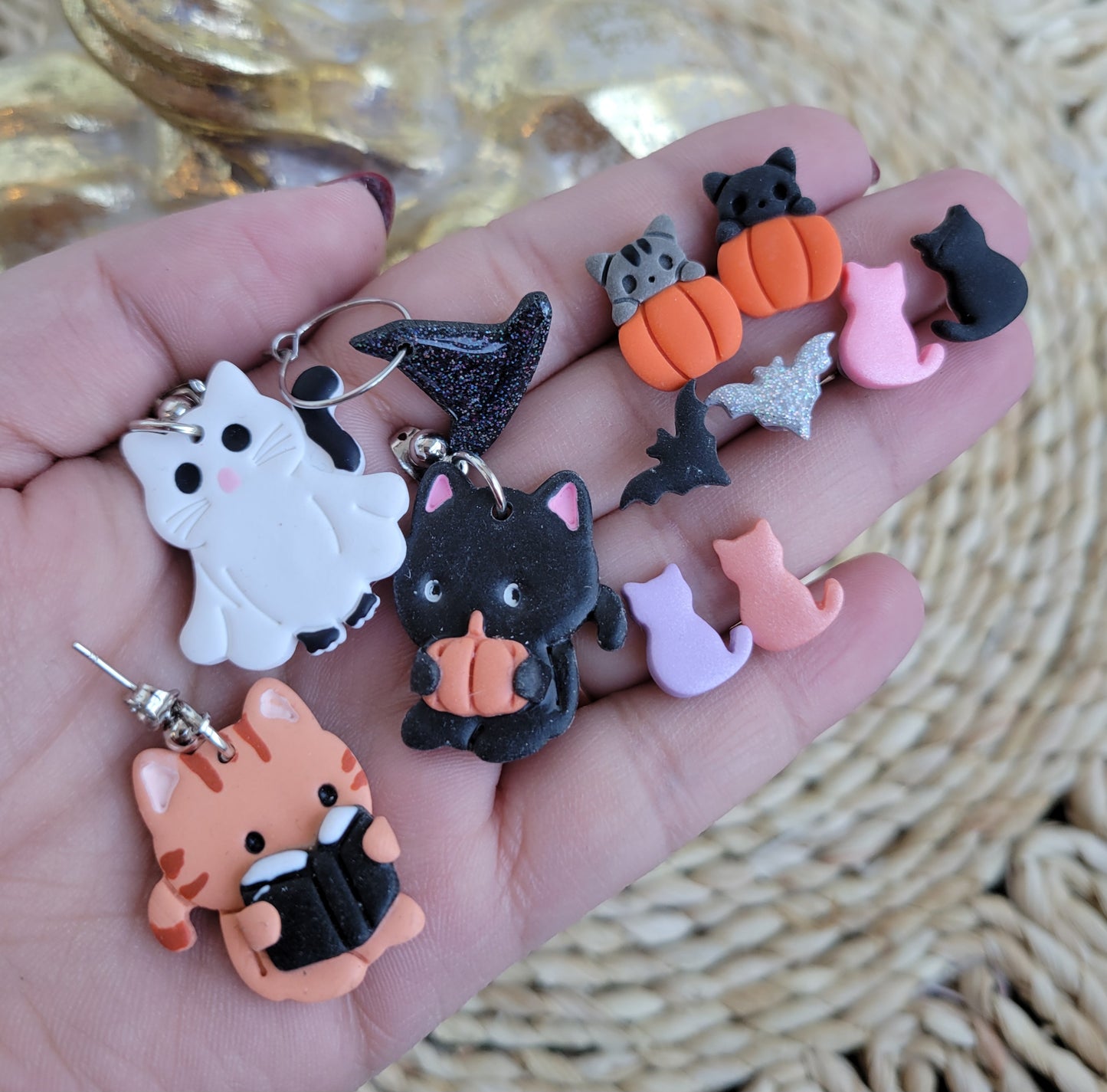 Black Cat with Pumpkin Dangles