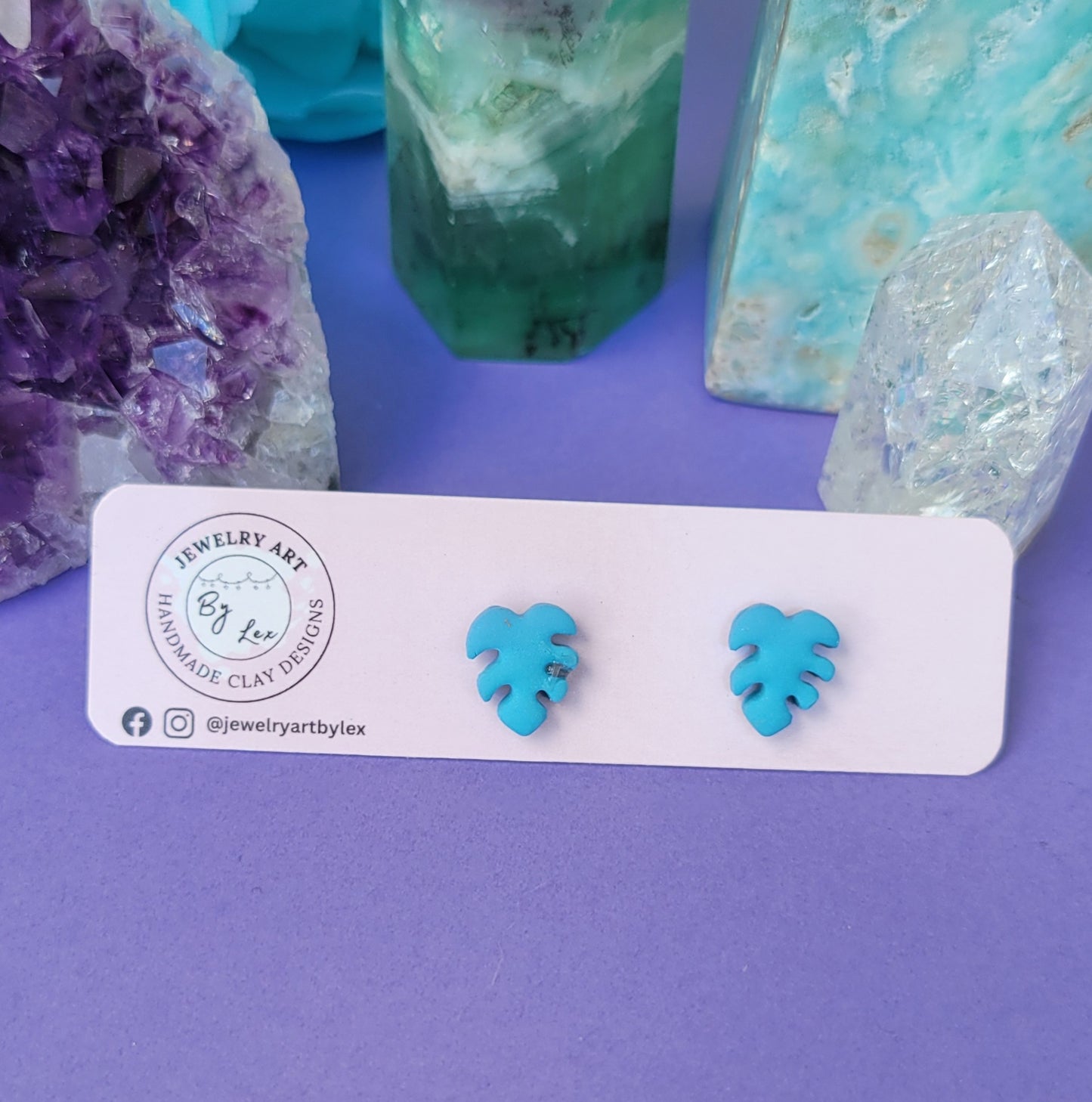 Teal Monstera Studs
