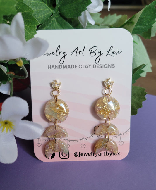 Gilded Moss/Amethyst Crystal Moon Dangles