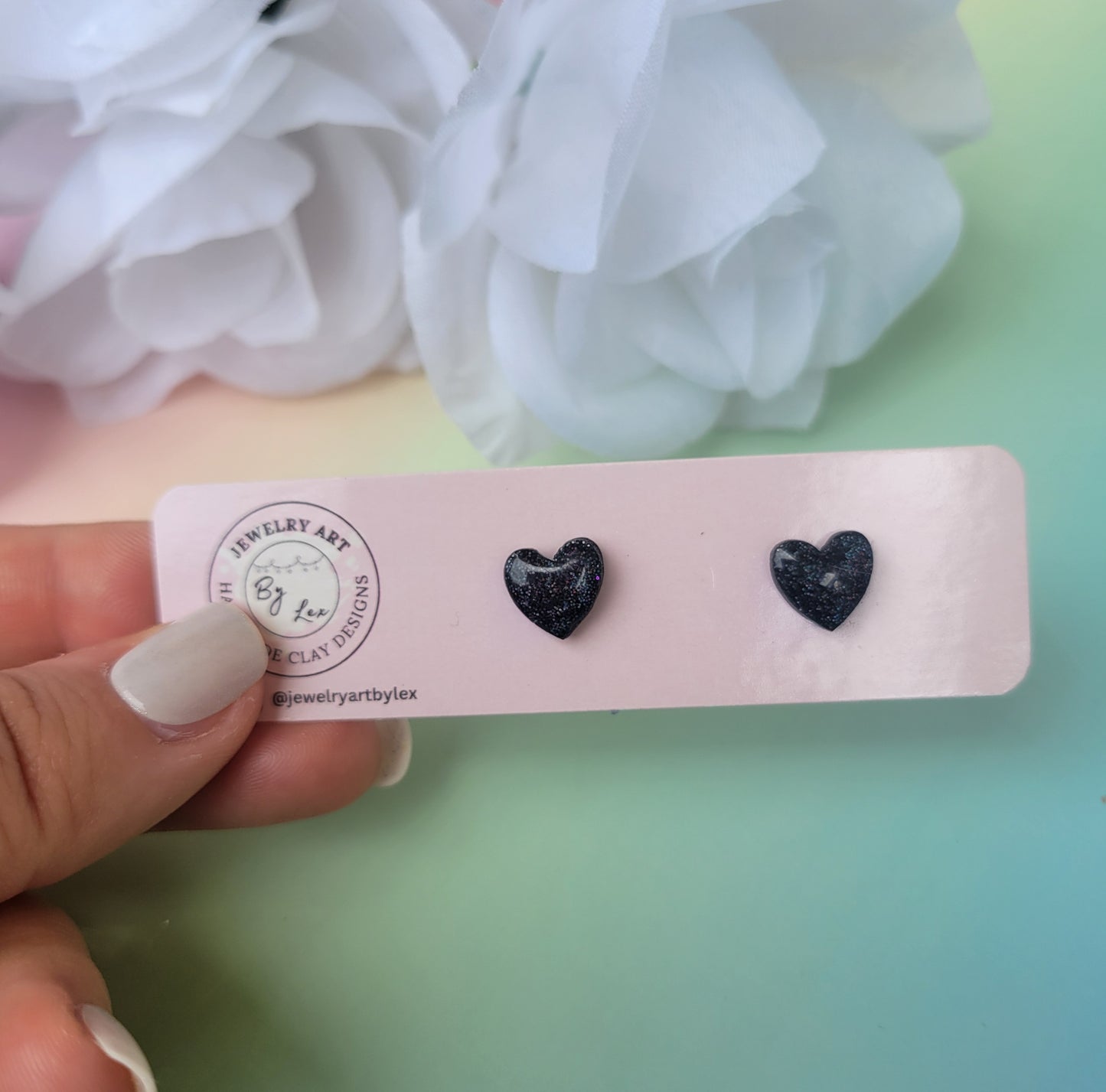 Black Holo Mini Heart Studs