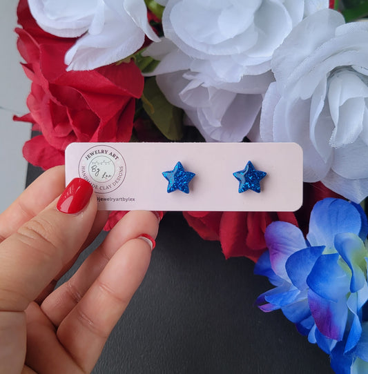 Blue Glitter Star Studs