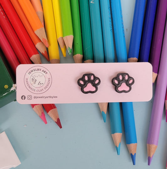 Black/Pink Pawprint Studs