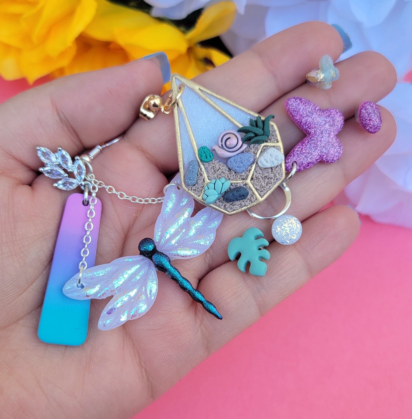 Pink Holo Butterfly Dangles