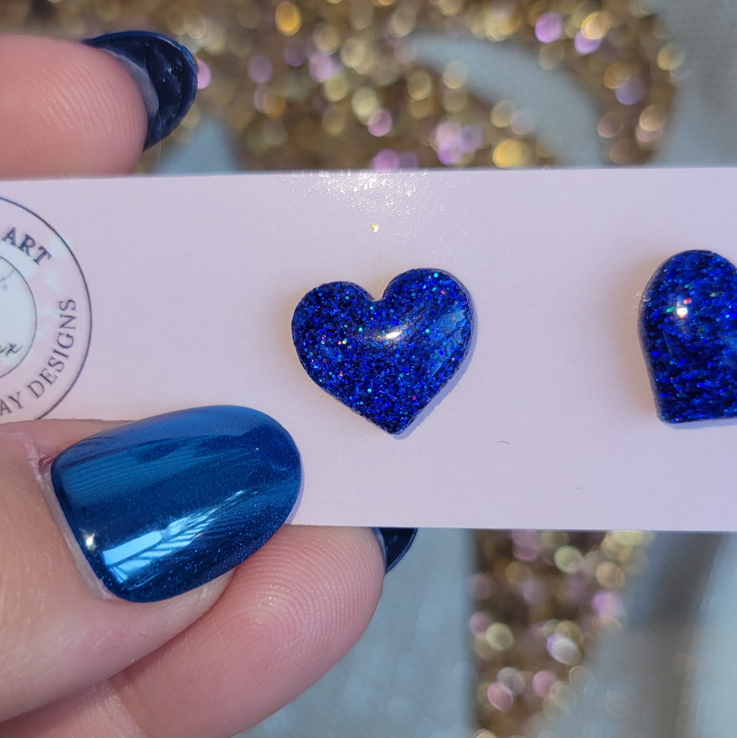 Navy Holo Heart Studs