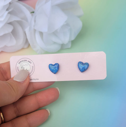 Blue Holo Mini Heart Studs