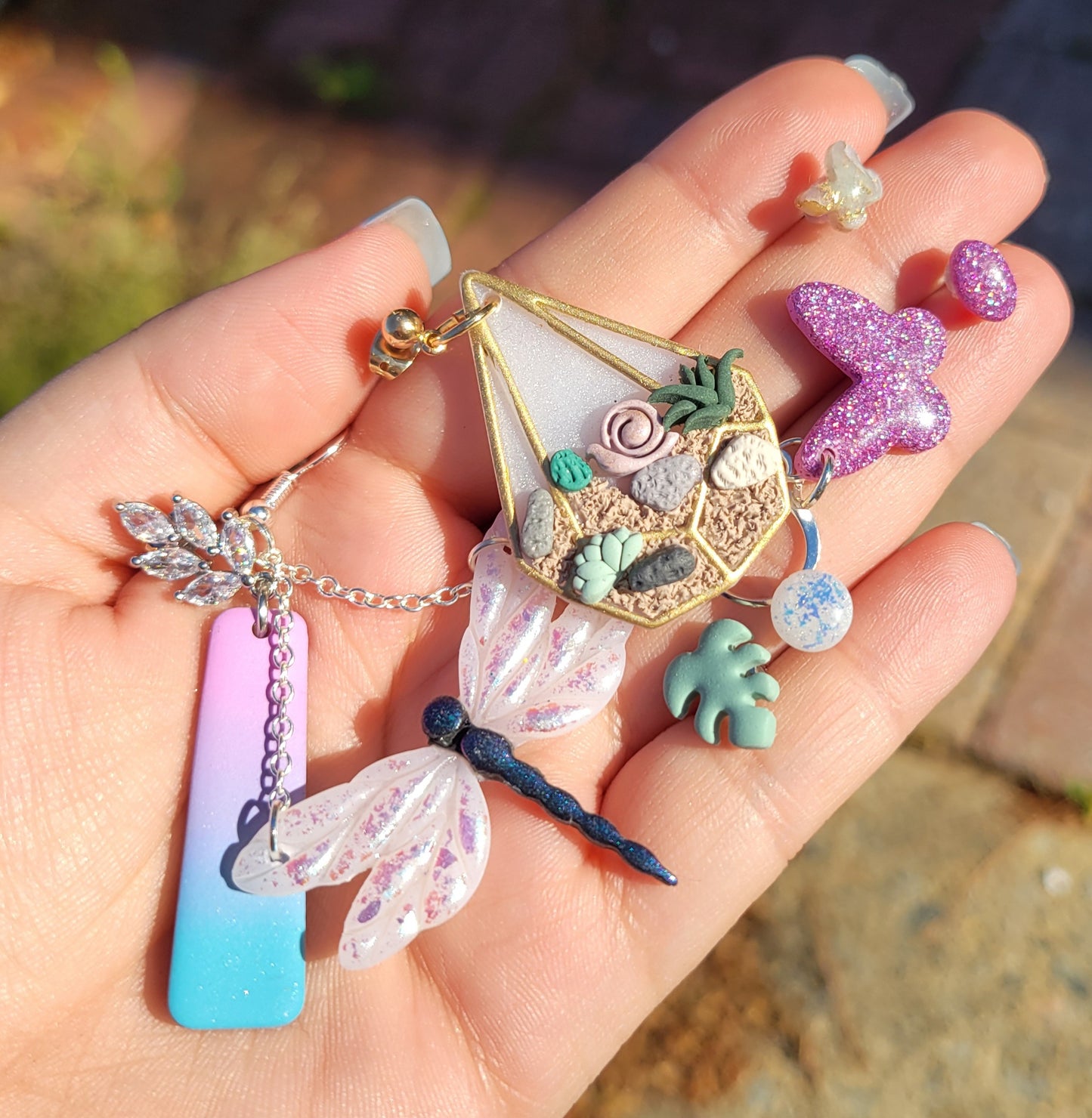 Pink Holo Butterfly Dangles