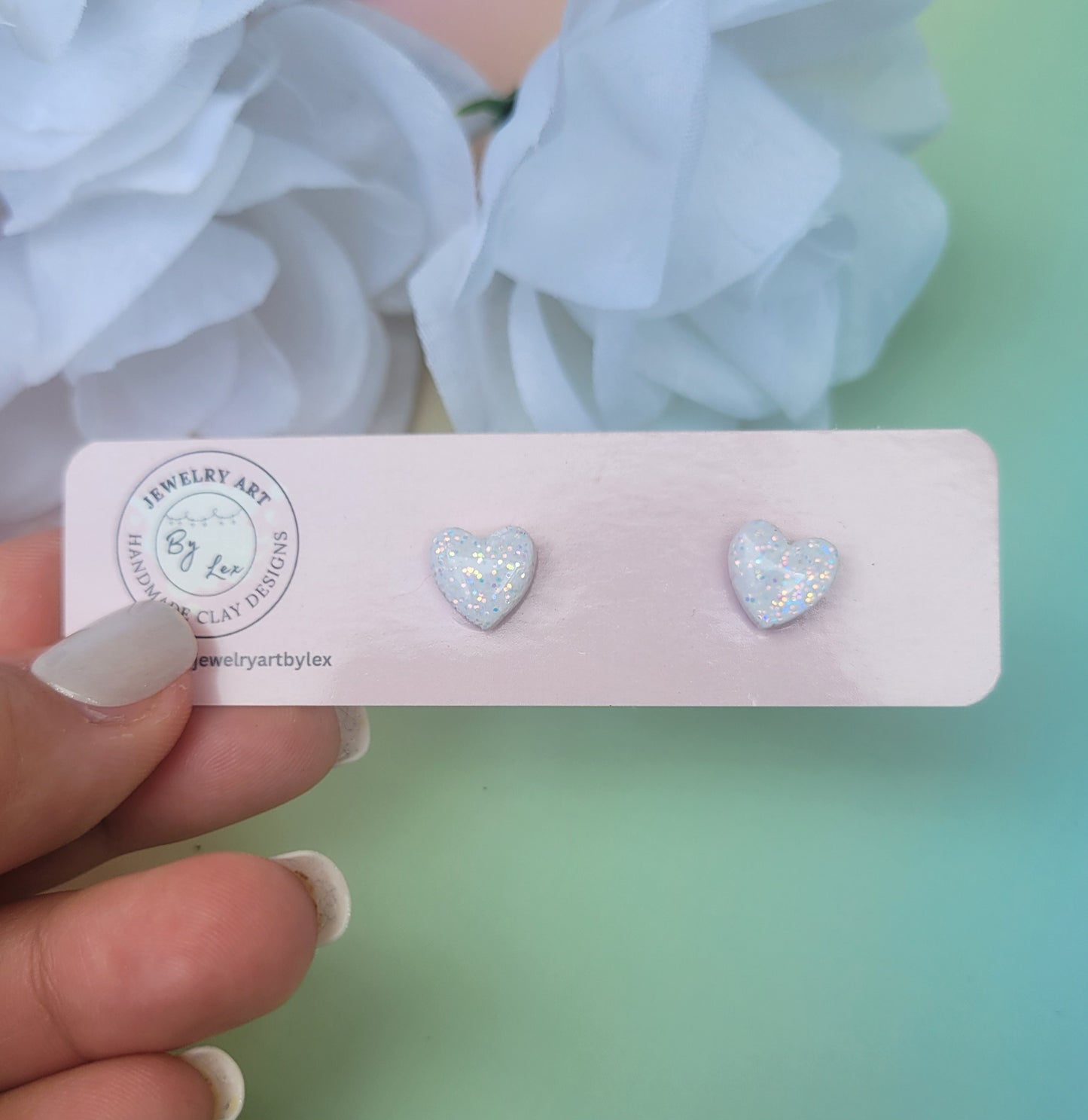 Multicolor White Mini Heart Studs
