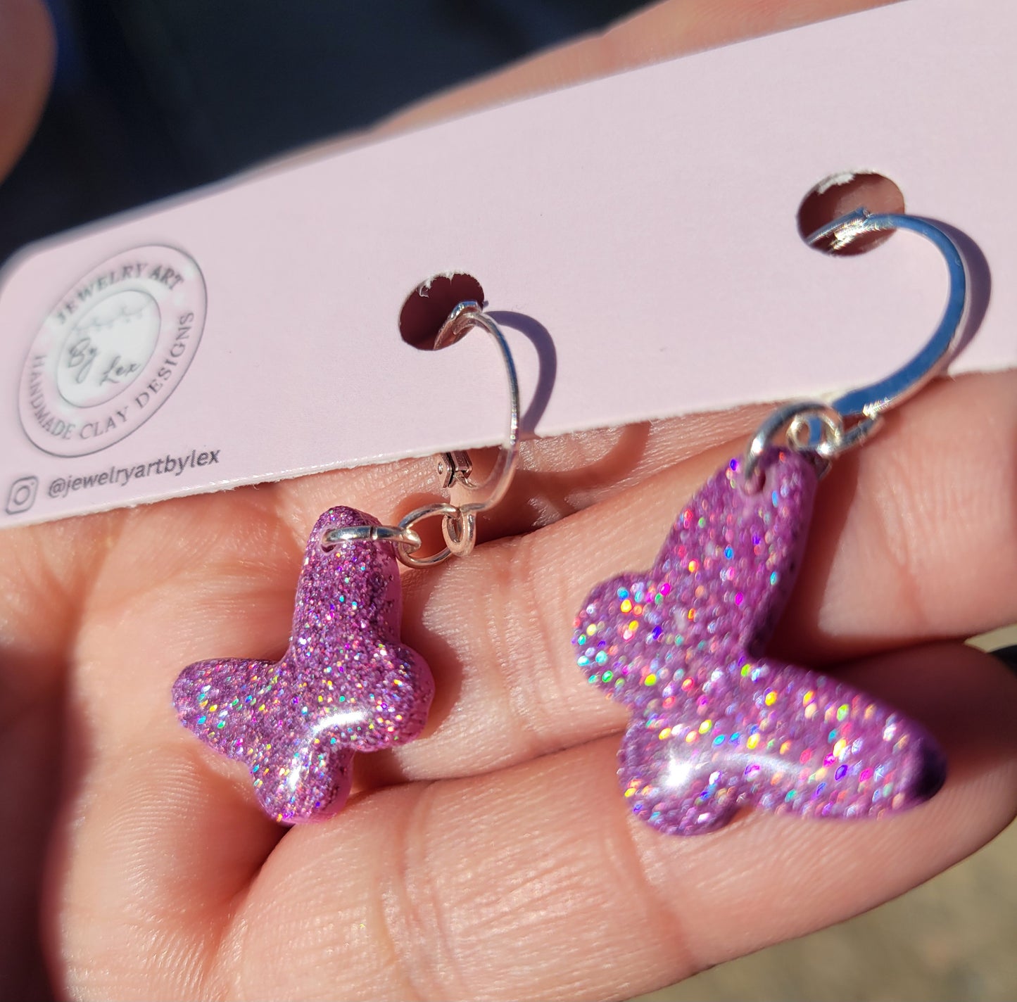 Pink Holo Butterfly Dangles