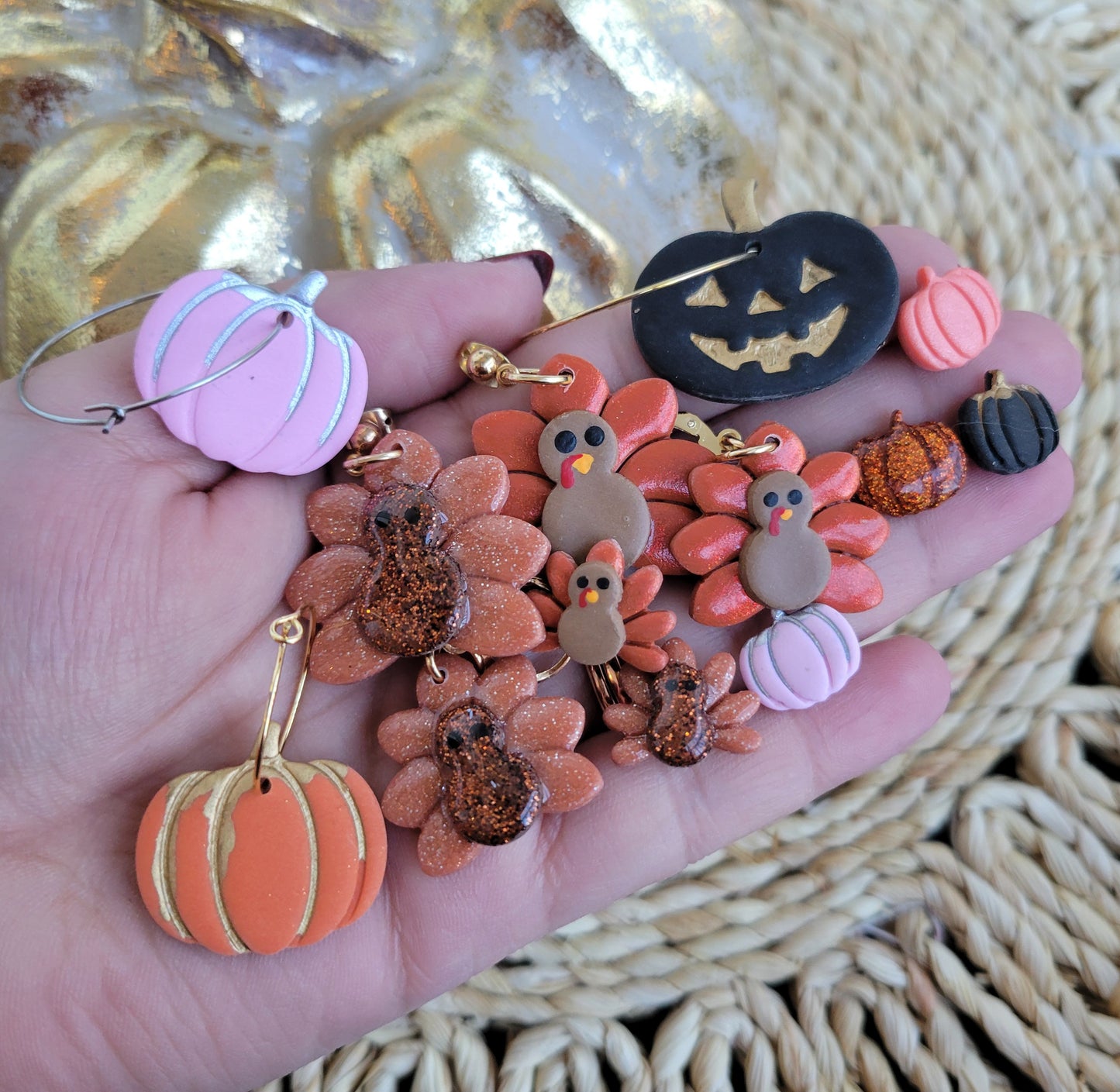 Black/Gold Jack-o-Lantern Hoops