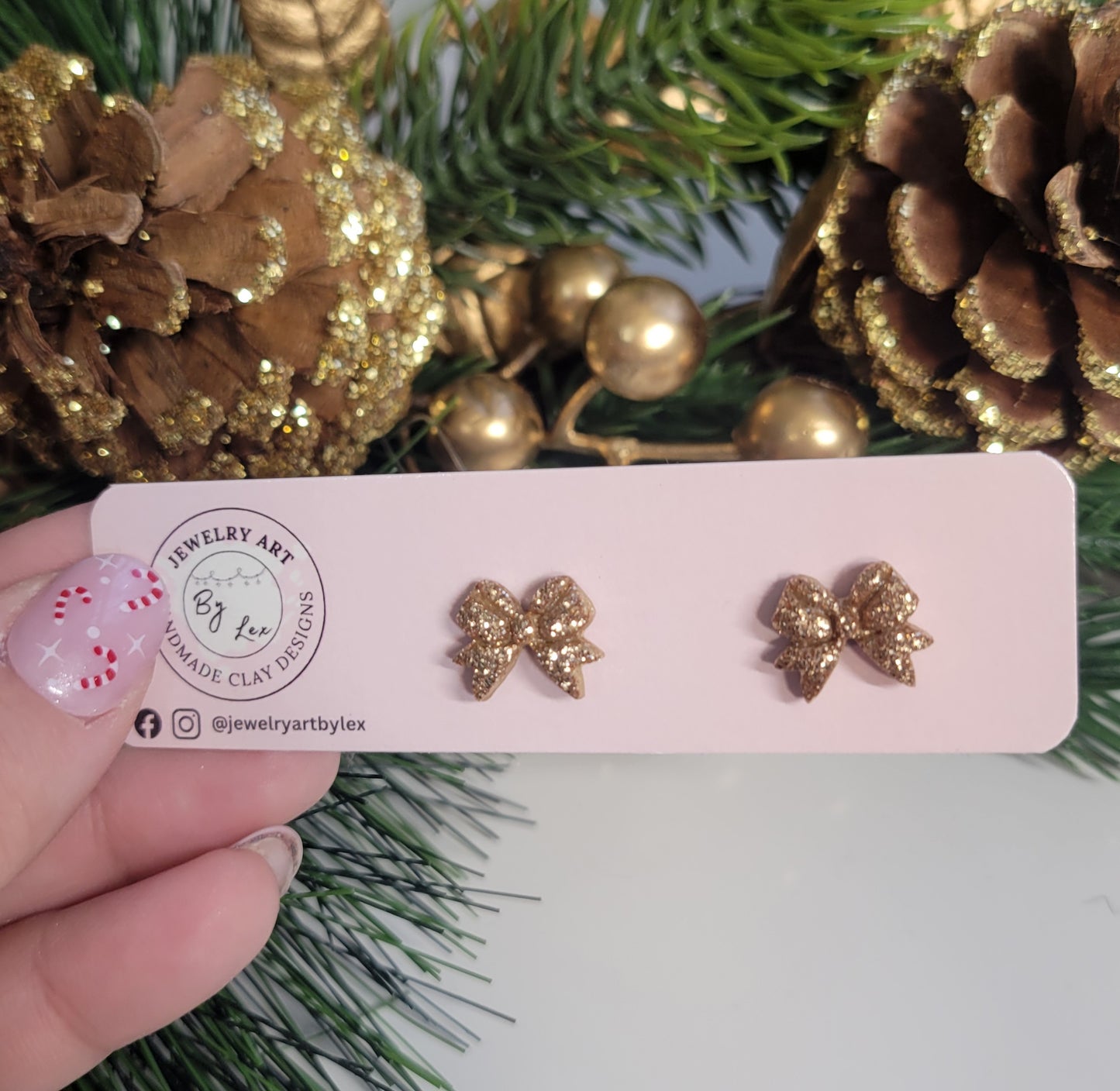 Gold Glitter Bow Studs