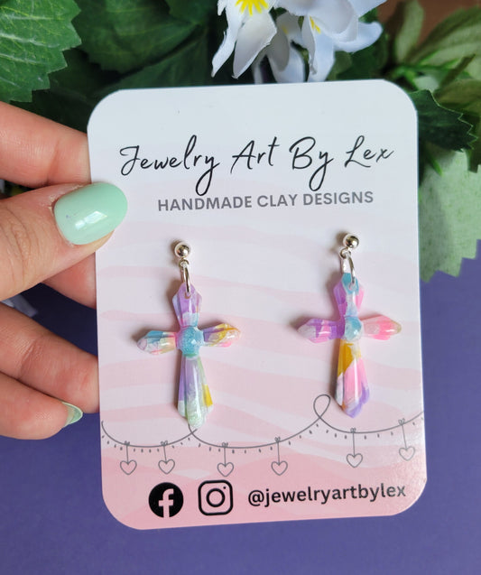 Spring Marble Cross Dangles