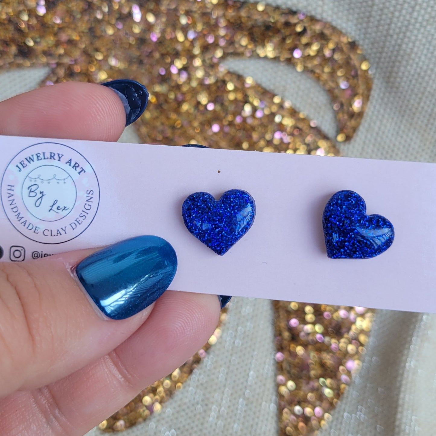 Navy Holo Heart Studs